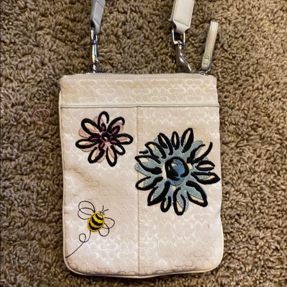 crossbody white with flowers coach purse